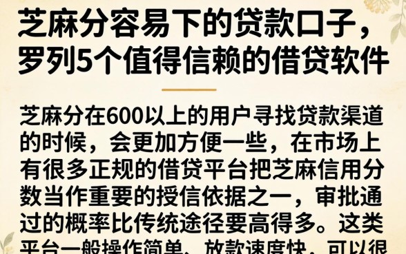 芝麻分容易下的贷款口子，罗列5个值得信赖的借贷软件