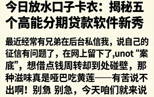 今日放水口子卡农,揭秘五个高能分期贷款软件新秀