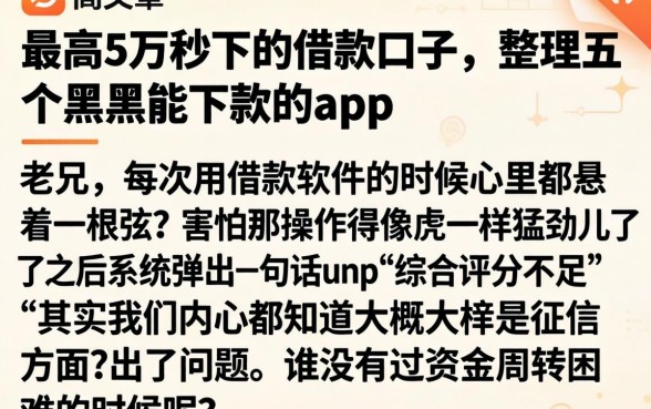 最高5万秒下的借款口子，整理五个黑户能下款的app