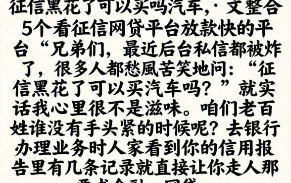征信黑花了可以买吗汽车，整合5个不看征信网贷平台放款快的平台