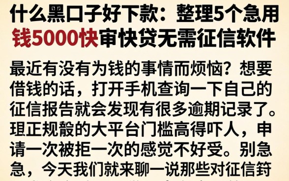 什么黑口子好下款，整理5个急用钱5000快审快贷无需征信软件