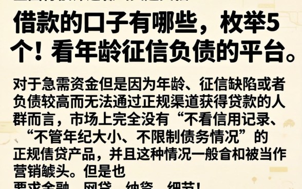 借款的口子有哪些，枚举5个不看年龄征信负债的平台