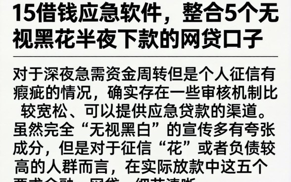 15借钱应急软件，整合5个无视黑花半夜下款的网贷口子