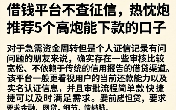 借钱平台不查征信，热忱推荐5个高炮能下款的口子