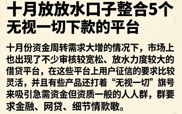 十月份放水的口子，整合5个无视一切下款的平台