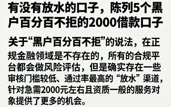 有没有放水的口子，陈列5个黑户百分百不拒的2000借款口子