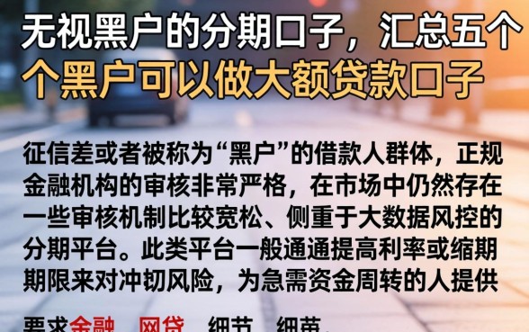 无视黑户的分期口子，汇总五个黑户可以做大额贷款口子