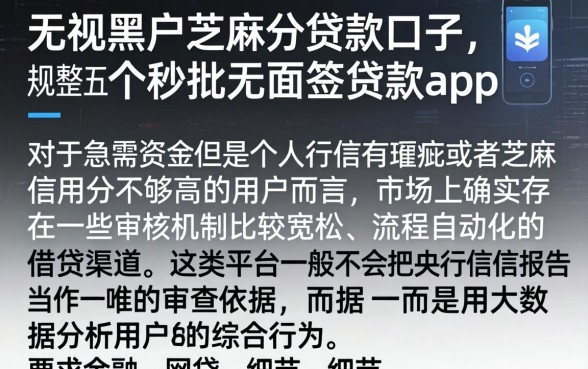 无视黑户芝麻分贷款口子，规整五个秒批无面签贷款app