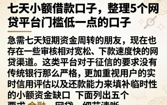 七天小额借款口子，整理5个网贷平台门槛低一点的口子