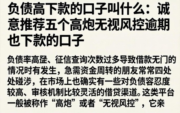 负债高下款的口子叫什么，诚意推荐五个高炮无视风控逾期也下款的口子