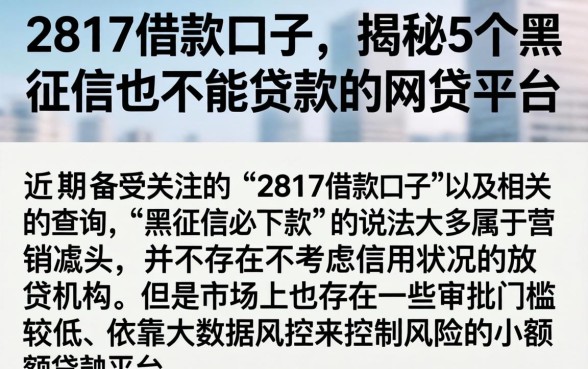 2817借款口子，揭秘5个黑征信也能贷款的网贷平台