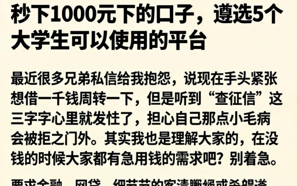 秒下1000元下的口子，遴选5个大学生可以使用的平台