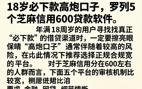 18岁必下款的高炮口子，罗列5个芝麻信用600贷款软件
