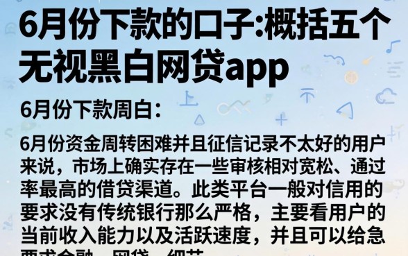 6月份下款的口子，概括五个无视黑白的网贷app