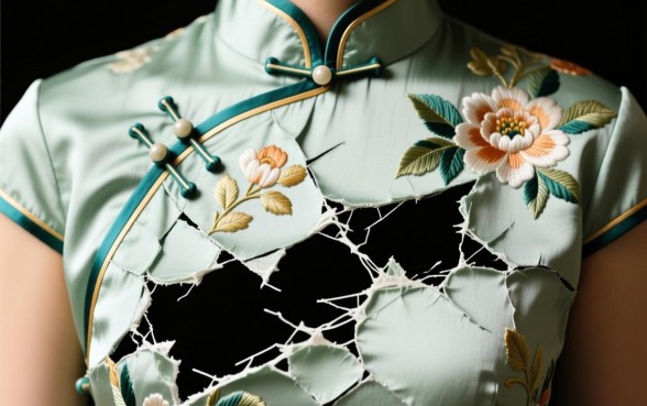 旗袍破大口子怎么补救下来的视频