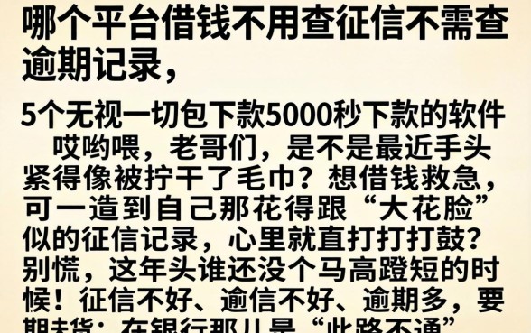 哪个平台借钱不用查征信不用查逾期记录，详细阐述5个无视一切包下款5000秒下款的软件