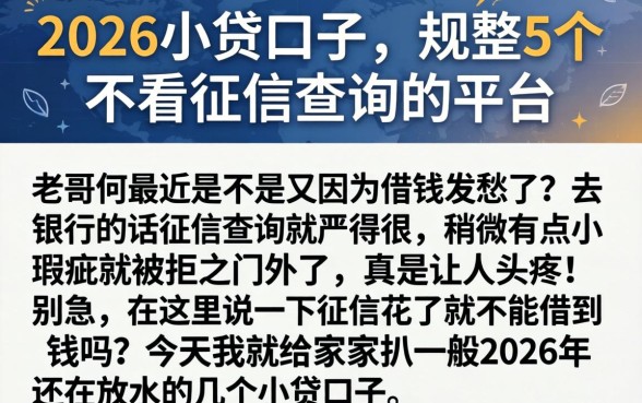 2026小贷口子,规整5个不看征信查询的平台