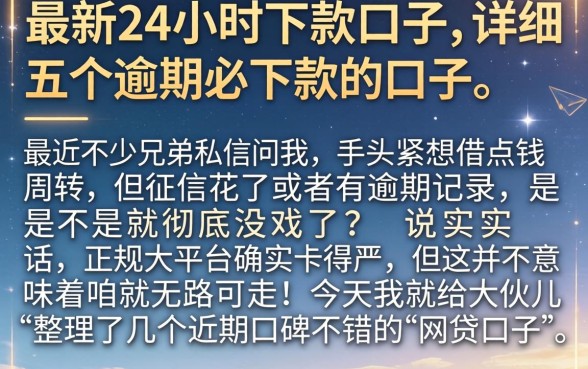 最新24小时下款口子，详细阐述五个逾期必下款的口子