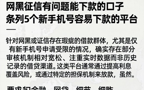网黑征信有问题能下款的口子，条列5个新手机号容易下款的平台