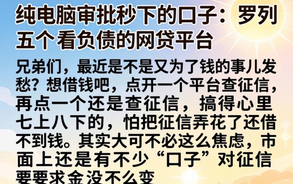 纯电脑审批秒下的口子，罗列五个不看负债的网贷平台