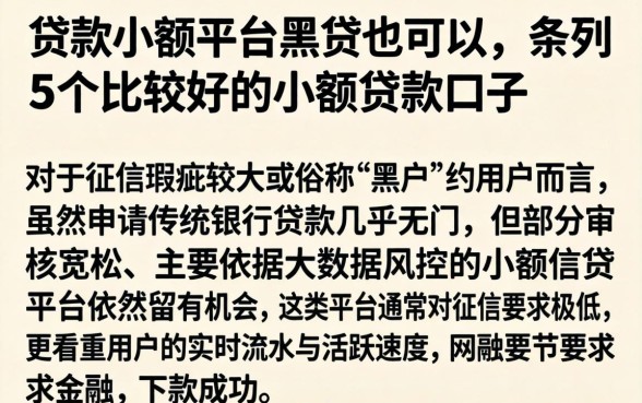 贷款小额平台黑户也可以，条列5个比较好的小额贷款口子