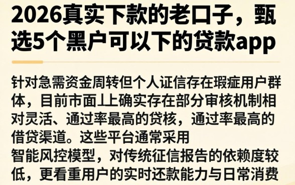 2026真实下款的老口子,甄选5个黑户可以下的贷款app