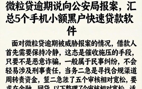 微粒贷逾期说向公安局报案，汇总5个手机小额黑户快速贷款软件