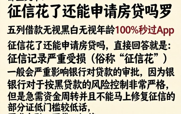 征信花了还能申请房贷吗,罗列五个借款无视黑白无视年龄100%秒过app
