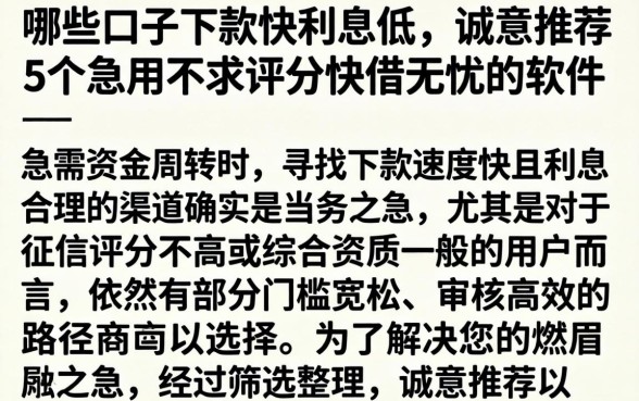 哪些口子下款快利息低，诚意推荐5个急用不求评分快借无忧的软件