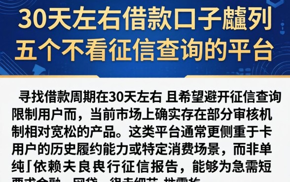 30天左右的借款口子，胪列五个不看征信查询的平台