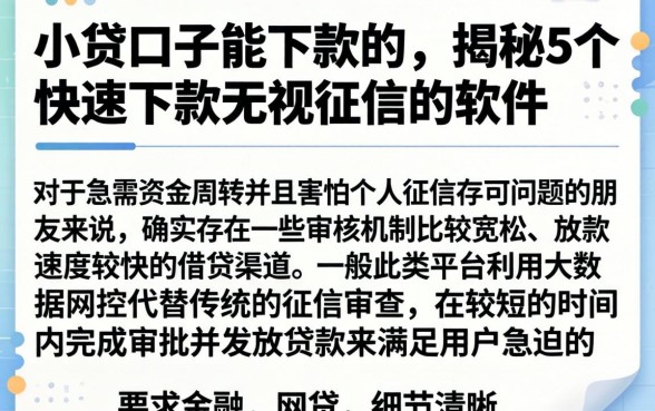 小贷口子能下款的，揭秘5个快速下款无视征信的软件