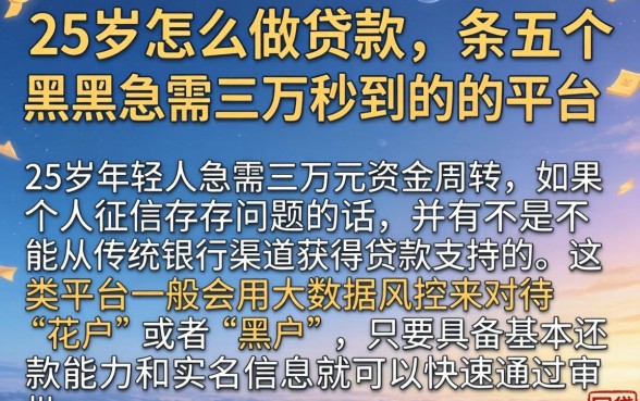 25岁怎么做贷款，条列五个黑户急需三万秒到的的平台
