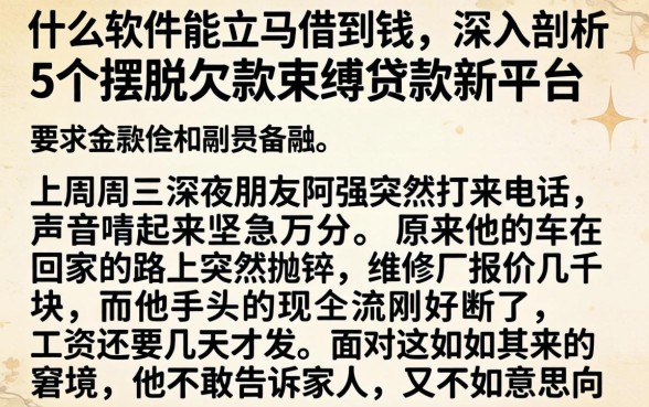 什么软件能立马借到钱，深入剖析5个摆脱欠款束缚贷款新平台