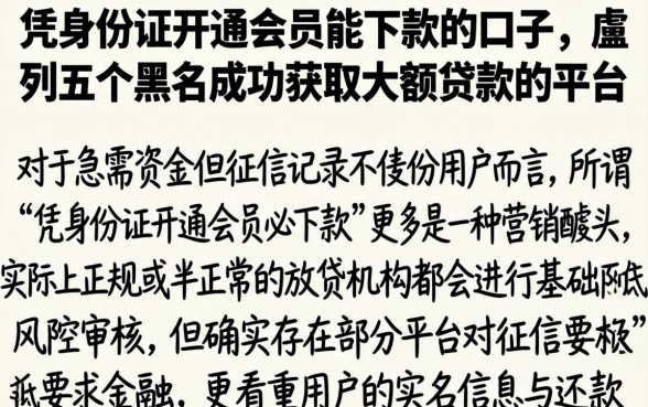 凭身份证开通会员能下款的口子，胪列五个黑户成功获取大额贷款的平台