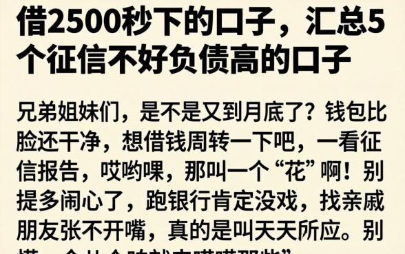 借2500秒下的口子，汇总5个征信不好负债高的口子