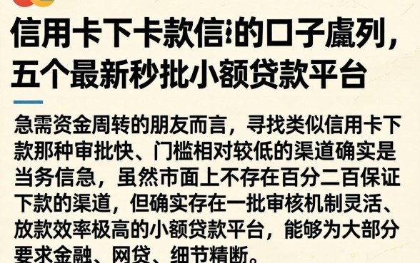 信用卡下卡款的口子，胪列五个最新秒批小额贷款平台