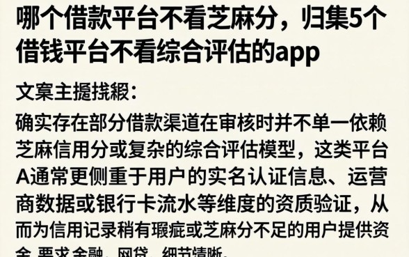 哪个借款平台不看芝麻分，归集5个借钱平台不看综合评估的app