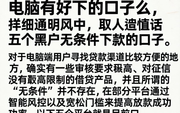 电脑有好下的口子么，详尽说明五个黑户无条件下款的口子