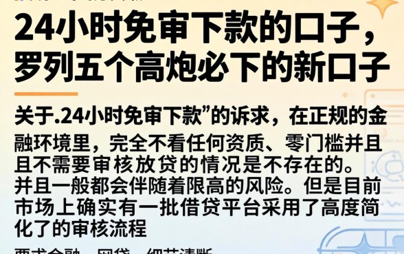 24小时免审下款的口子，罗列五个高炮必下的新口子