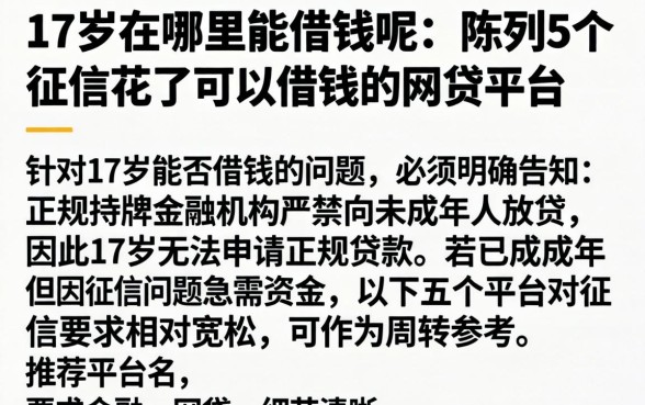 17岁在哪里能借钱呢，陈列5个征信花了可以借钱的网贷平台