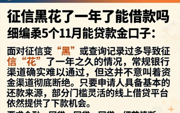 征信黑花了一年了能借款吗，细致阐述5个11月能贷款的口子
