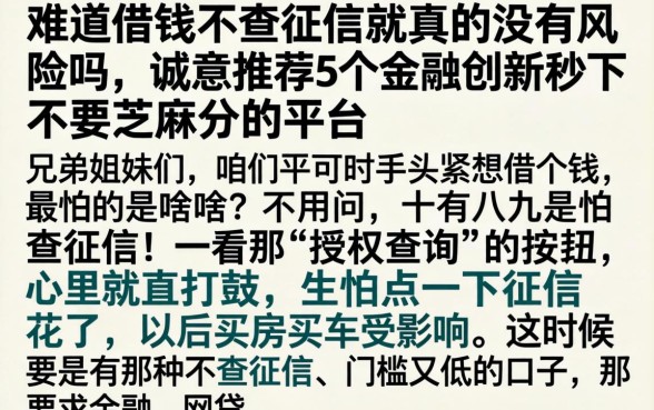 难道借钱不查征信就真的没有风险吗，诚意推荐5个金融创新秒下不要芝麻分的平台