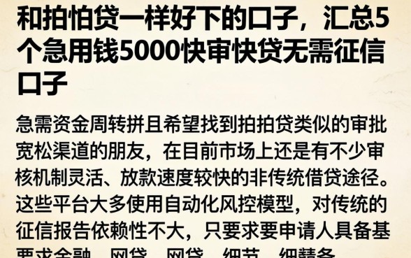 和拍怕贷一样好下的口子，汇总5个急用钱5000快审快贷无需征信口子