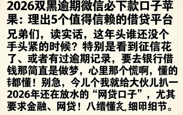 2026双黑逾期微信必下款口子苹果，理出5个值得信赖的借贷平台