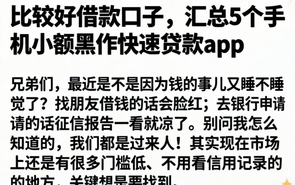 比较好借款的口子，汇总5个手机小额黑户快速贷款app