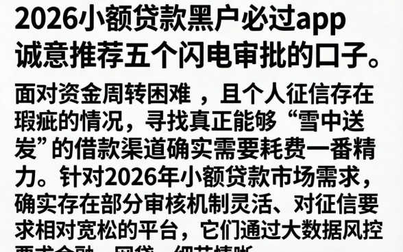 2026小额贷款黑户必过app，诚意推荐五个闪电审批的口子