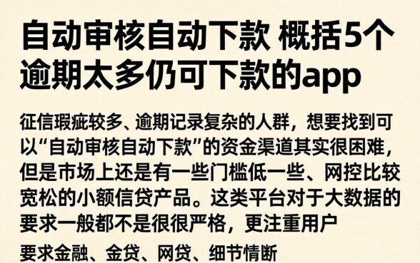 自动审核自动下款，概括5个逾期太多仍可下款的app