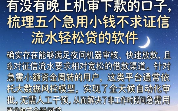 有没有晚上机审下款的口子，梳理五个急用小钱不求征信流水轻松贷的软件