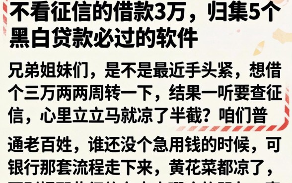 不看征信的借款3万，归集5个黑白贷款必过的软件
