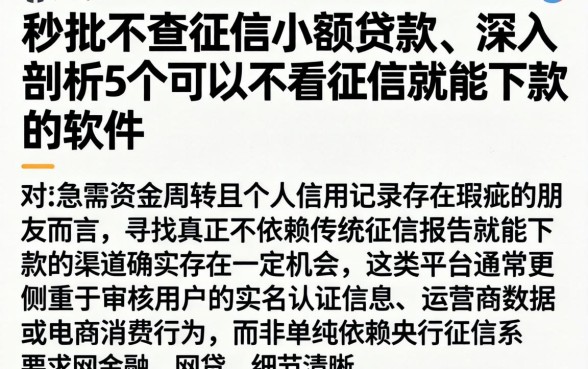 秒批不查征信小额贷款,深入剖析5个可以不看征信就能下款的软件